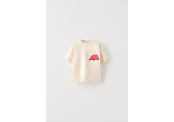 Zara Распечатай футболку с вышитым слоганом , Цвет: Бежевый, Размер: 1½ лет (86 см)