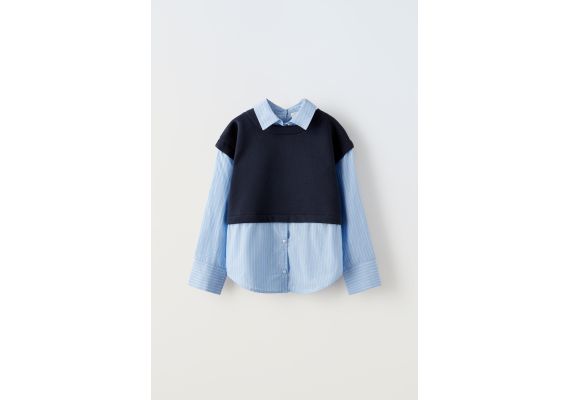 Zara Свитшот из полотна с контрастной полоской , Цвет: Синий, Размер: 11-12 лет (152 см), изображение 3