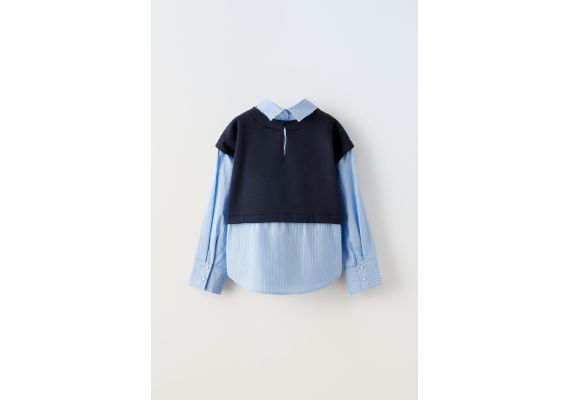 Zara Свитшот из полотна с контрастной полоской , Цвет: Синий, Размер: 8-9 лет (130 см), изображение 4