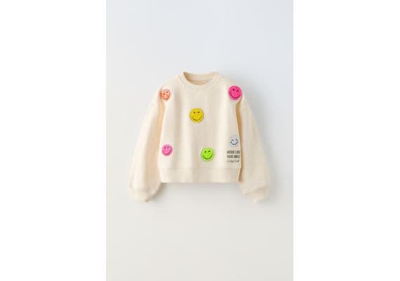 Zara Толстовка smileyworld ® с пайетками , Цвет: Белый, Размер: 6-7 лет (120 см)