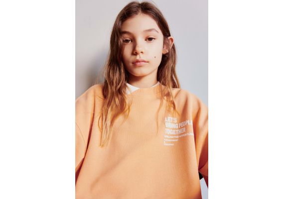 Zara Свитшот с вышитым лозунгом , Цвет: Оранжевый, Размер: 11-12 лет (152 см), изображение 2