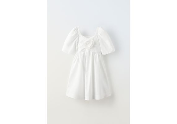 Zara Платье с цветочными нашивками , Цвет: Белый, Размер: 7 лет (122 см)