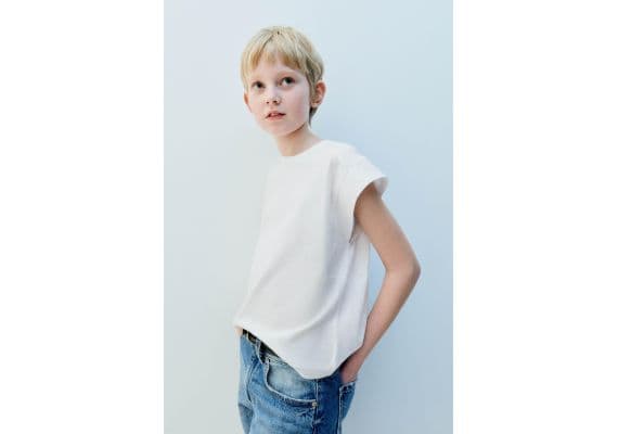 Zara Простая футболка с пуговицей , Цвет: Белый, Размер: 9-10 лет (140 см)