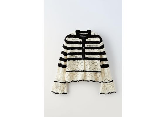 Zara Полосатый трикотажный кардиган с оборками , Цвет: multicolor, Размер: 6-7 лет (120 см)