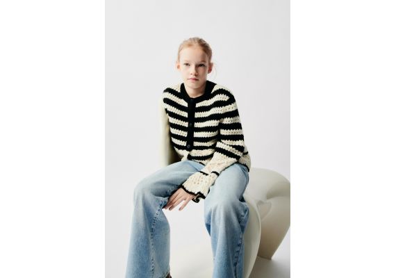 Zara Полосатый трикотажный кардиган с оборками , Цвет: multicolor, Размер: 11-12 лет (152 см), изображение 5