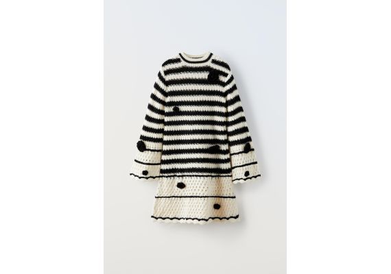 Zara Платье из полосатого трикотажа с крючком и цветами , Цвет: multicolor, Размер: 6-7 лет (120 см)