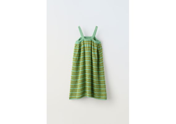 Zara Платье из полосатого трикотажа с стразами , Цвет: Зеленый, Размер: 8-9 лет (130 см), изображение 4