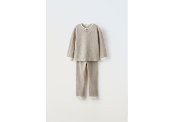 Zara Двойной пижамный комплект из вафельной ткани для возраста 6-14 лет , Цвет: Коричневый, Размер: 8-9 лет (130 см)