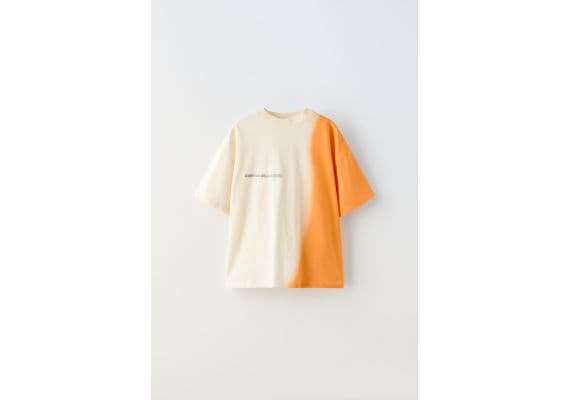 Zara Футболка dip-dye с закругленным вырезом и короткими рукавами, Цвет: Оранжевый, Размер: 6-7 лет (120 см)