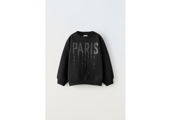 Zara   парижский свитшот с ринестонами , Цвет: Черный, Размер: 13-14 лет (164 см)