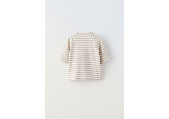 Zara Футболка из полосатого льна , Цвет: Бежевый, Размер: 6-7 лет (120 см), изображение 2