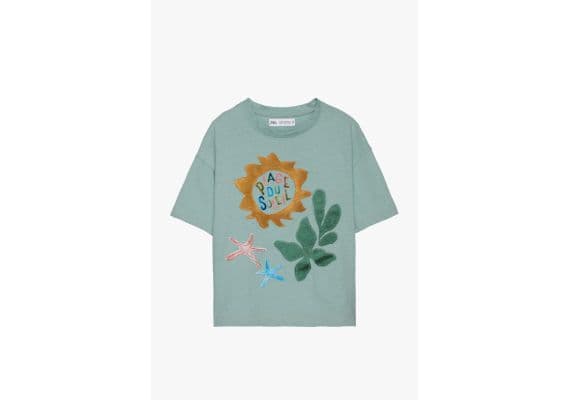 Zara Распечатанная фурнитура printed topstitched футболка - ограниченное издание , Цвет: Синий, Размер: 6-7 лет (120 см), изображение 6