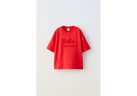 Zara Футболка с вышивкой и надписью , Цвет: Красный, Размер: 6-7 лет (120 см)