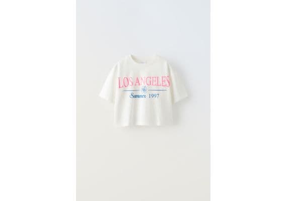 Zara Футболка с нанесенным выступающим слоганом , Цвет: Белый, Размер: 8-9 лет (130 см)