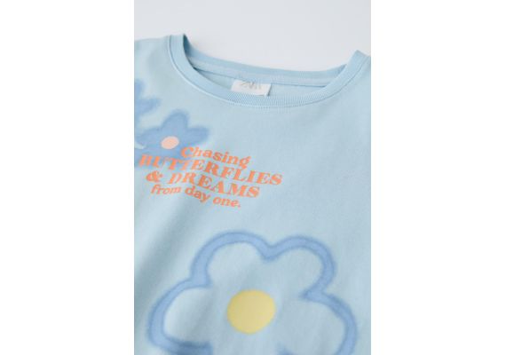 Zara Футболка с эффектом распыления и слоганом , Цвет: Синий, Размер: 9-10 лет (140 см), изображение 3