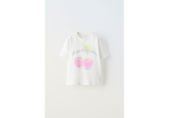 Zara Футболка с эффектом распыления и слоганом , Цвет: Белый, Размер: 11-12 лет (152 см)