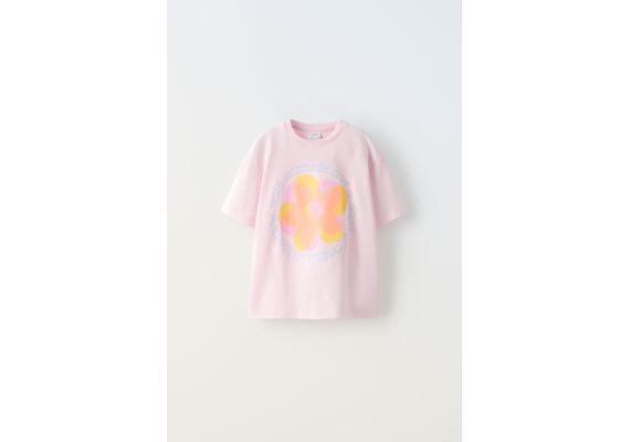 Zara Футболка с эффектом распыления и слоганом , Цвет: Розовый, Размер: 8-9 лет (130 см), изображение 3