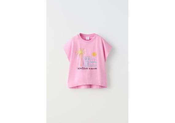 Zara Футболка с шнуром и вышивкой , Цвет: Розовый, Размер: 6-7 лет (120 см), изображение 2