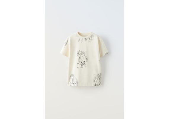 Zara Футболка с конем в принте , Цвет: Бежевый, Размер: 8-9 лет (130 см)