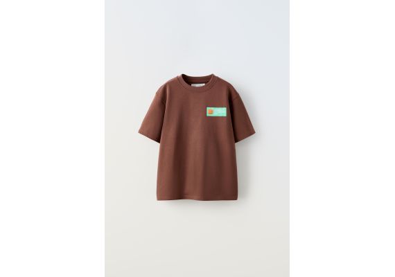 Zara Футболка с нашивкой метки , Цвет: Коричневый, Размер: 13-14 лет (164 см), изображение 4