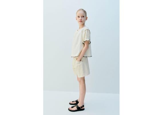 Zara Футболка с текстурой и контрастной строчкой , Цвет: Бежевый, Размер: 6-7 лет (120 см)