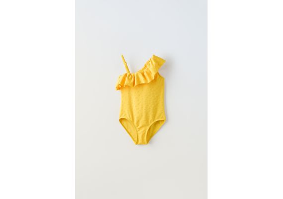 Zara  6-14 лет / одноцветный купальник с оборками , Цвет: Жёлтый, Размер: 11-12 лет (152 см)