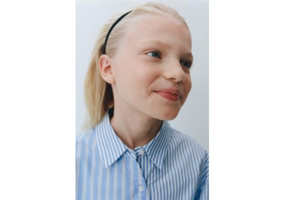 Zara Рубашка в полоску с контрастным отделителем , Цвет: Синий, Размер: 13-14 лет (164 см), изображение 2