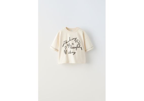 Zara Футболка с вышитым шнуром , Цвет: Бежевый, Размер: 6-7 лет (120 см)