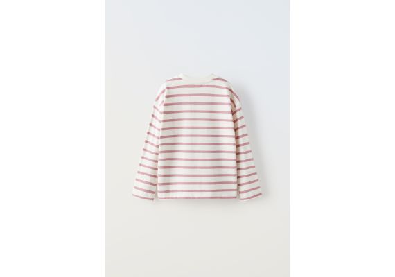 Zara Полосатая футболка тяжелого веса , Цвет: Розовый, Размер: 6-7 лет (120 см), изображение 2