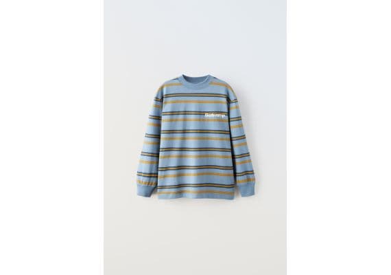 Zara Полосатая футболка с лозунгом , Цвет: Синий, Размер: 6-7 лет (120 см)