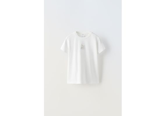 Zara Футболка с вышитым слоганом , Цвет: Белый, Размер: 6-7 лет (120 см)