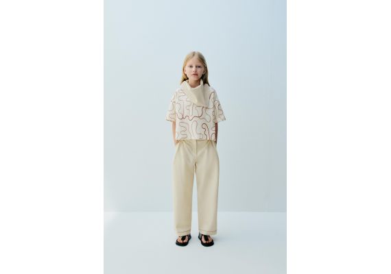 Zara Футболка с вышитыми узорами , Цвет: Бежевый, Размер: 9-10 лет (140 см)