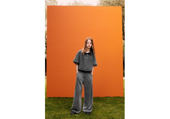 Zara Рубашка из текстиля с эффектом потертости , Цвет: Серый, Размер: 8-9 лет (130 см), изображение 5