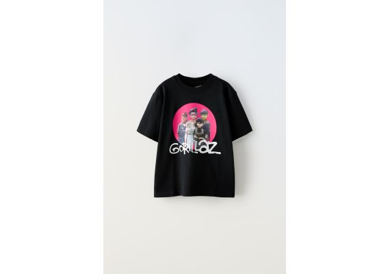 Zara Футболка с круглым вырезом, короткими рукавами и принтом gorillaz © спереди, Цвет: Черный, Размер: 9-10 лет (140 см), изображение 3