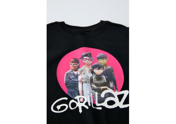 Zara Футболка с круглым вырезом, короткими рукавами и принтом gorillaz © спереди, Цвет: Черный, Размер: 9-10 лет (140 см), изображение 5