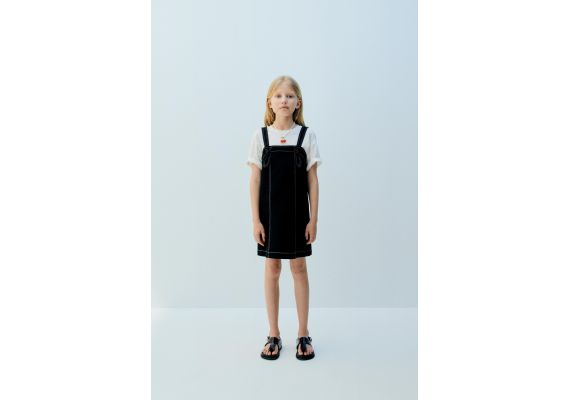 Zara Фартук-платье с контрастной отстрочкой , Цвет: Черный, Размер: 10 лет (140 см)