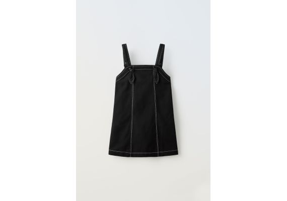 Zara Фартук-платье с контрастной отстрочкой , Цвет: Черный, Размер: 8 лет (128 см), изображение 2