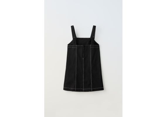 Zara Фартук-платье с контрастной отстрочкой , Цвет: Черный, Размер: 8 лет (128 см), изображение 3