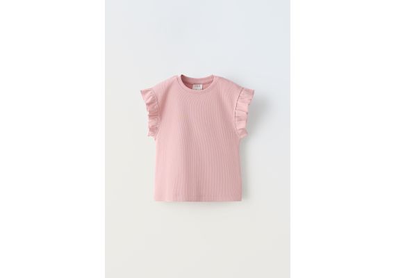 Zara Футболка с рельефными полосами и оборками , Цвет: Розовый, Размер: 6-7 лет (120 см)