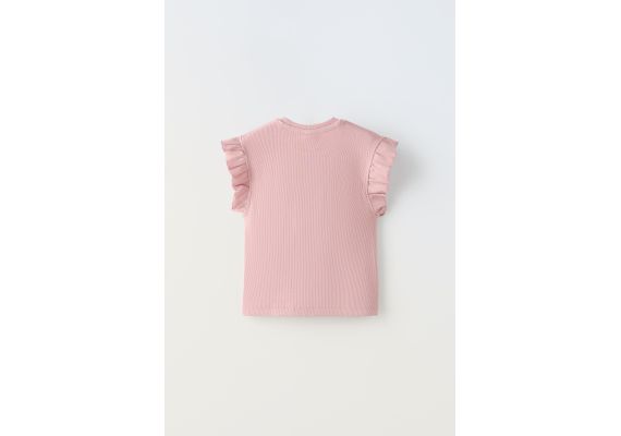 Zara Футболка с рельефными полосами и оборками , Цвет: Розовый, Размер: 9-10 лет (140 см), изображение 2