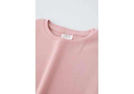 Zara Футболка с рельефными полосами и оборками , Цвет: Розовый, Размер: 6-7 лет (120 см), изображение 3