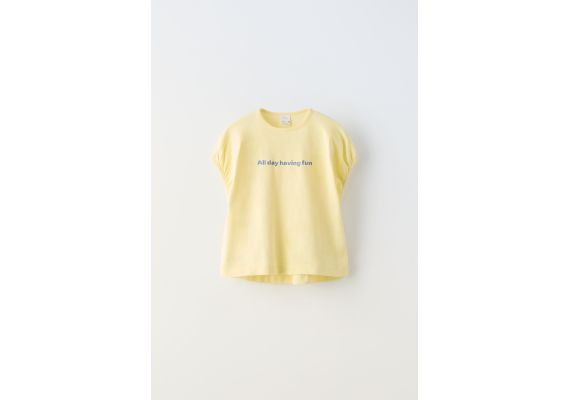 Zara   slub knit футболка с лозунгом , Цвет: Жёлтый, Размер: 9-10 лет (140 см)