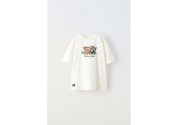 Zara Футболка с круглым вырезом и короткими рукавами с разделителем embroidered © brawl stars print t-shirt, Цвет: Белый, Размер: 11-12 лет (152 см), изображение 3