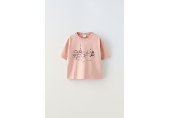 Zara Футболка с принтом paris print , Цвет: Розовый, Размер: 6-7 лет (120 см)