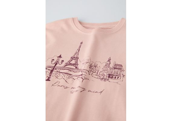 Zara Футболка с принтом paris print , Цвет: Розовый, Размер: 11-12 лет (152 см), изображение 3