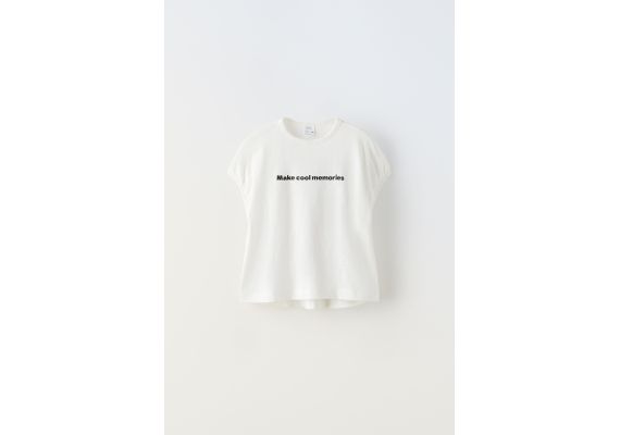 Zara   футболка slub knit с лозунгом , Цвет: Белый, Размер: 11-12 лет (152 см)