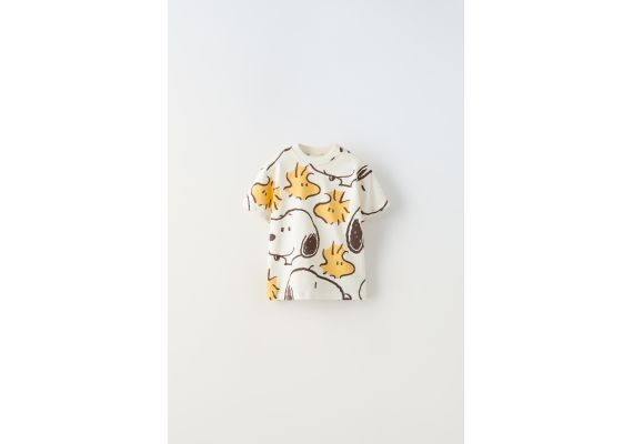 Zara Футболка snoopy peanuts™ с круглым вырезом и короткими рукавами, Цвет: Бежевый, Размер: 2-3 лет (98 см)