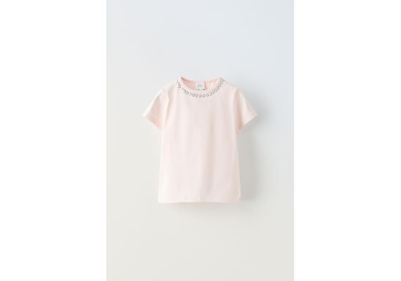 Zara Футболка с драгоценными камнями , Цвет: Розовый, Размер: 8-9 лет (130 см)