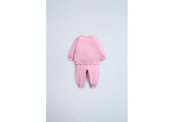 Zara Двухчастный костюм "plain plush" из кофты и брюк , Цвет: Розовый, Размер: 1-3 месяцев (62 см), изображение 2