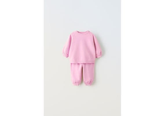 Zara Двухчастный костюм "plain plush" из кофты и брюк , Цвет: Розовый, Размер: 1-3 месяцев (62 см), изображение 5